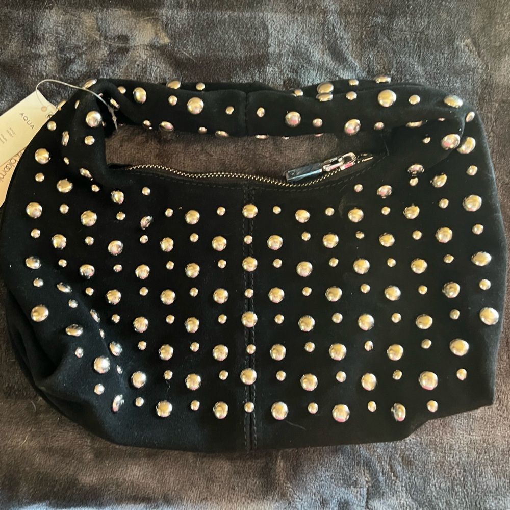 Aqua Black Shoulder Bag with Gold Studs